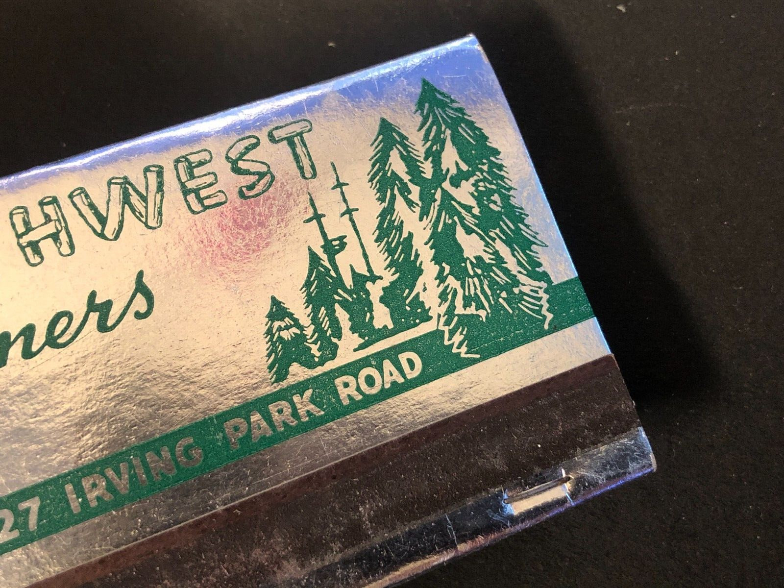 Northwest Cleaners Chicago Vintage Full Matchbook Foil Pine Trees c1940\'s-50\'s