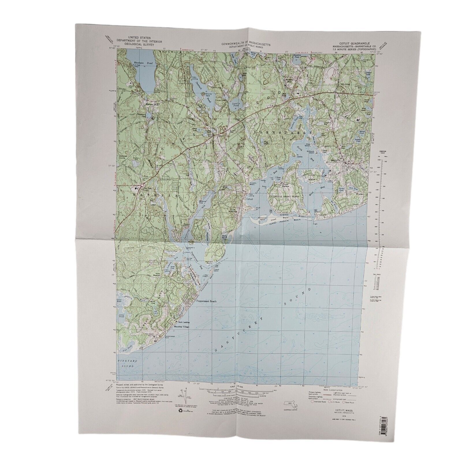 Cotuit Quadrangle Massachusetts Topographic Geological Survey Map Vtg. 1974
