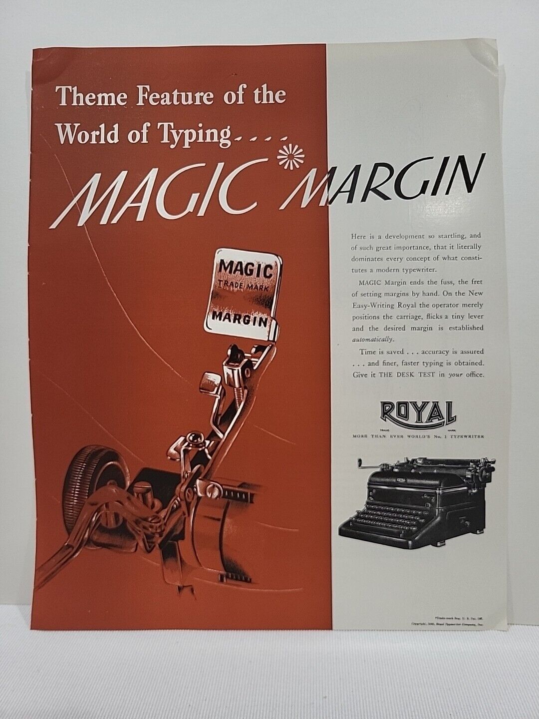 1939 Royal Typewriter Fortune Magazine Print Advertising Magic Margin Logo Brown
