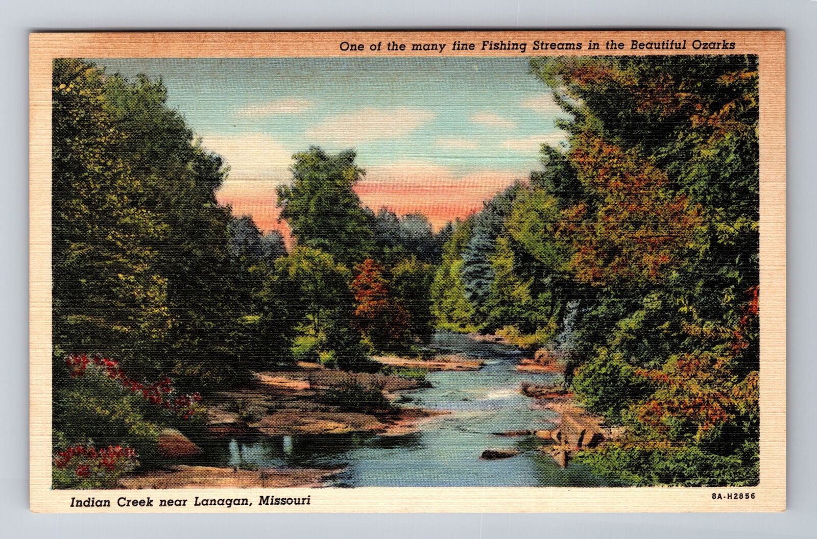 Lanagan MO-Missouri, Indian Creek, Ozarks, Antique Vintage Souvenir Postcard