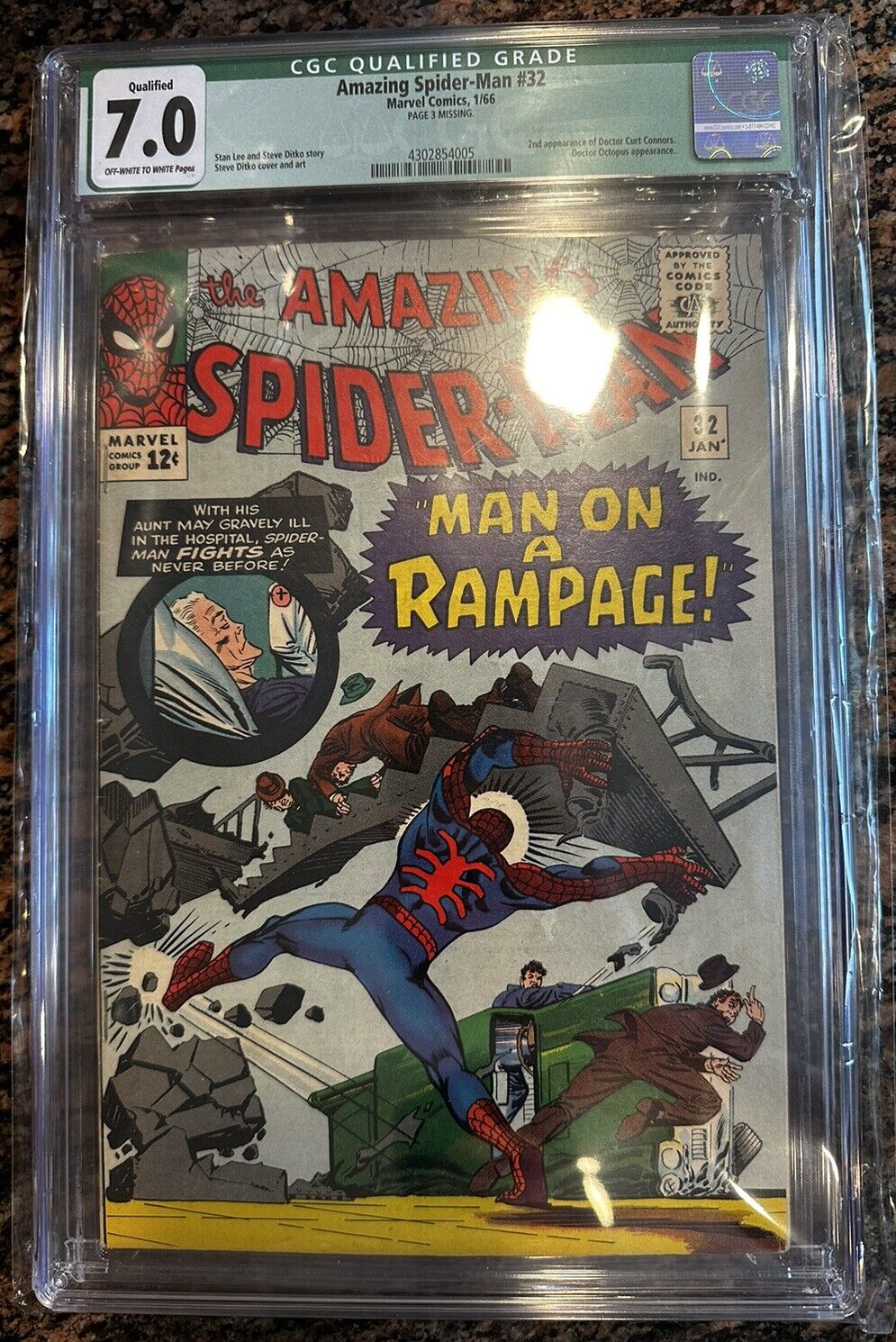 Amazing Spider-man  #32  CGC 7.0 2nd App. Curt Connors  (OW-White)-Missing Pg.3