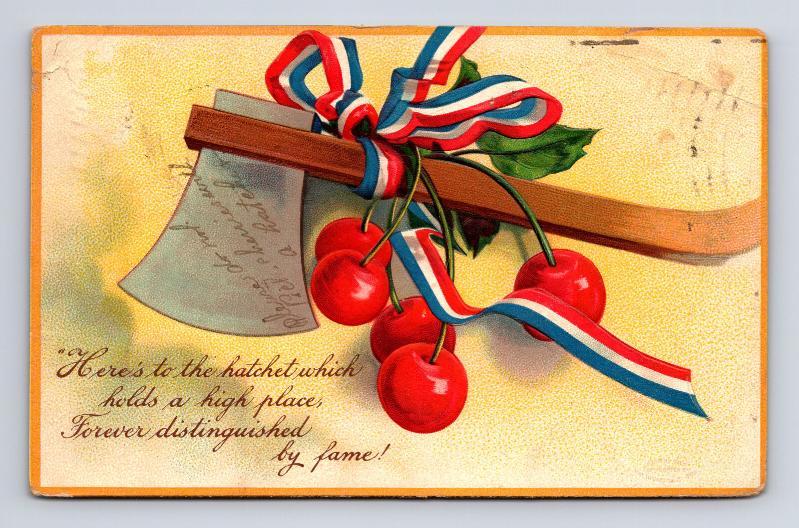 1909 Artist Possibly Clapsaddle George Washingtons Hatchet Axe Cherries Postcard