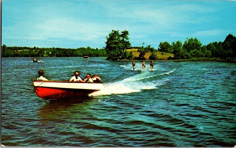  Postcard Water Sking Pulling Three Skiers Vacationland WI Wisconsin       H-174