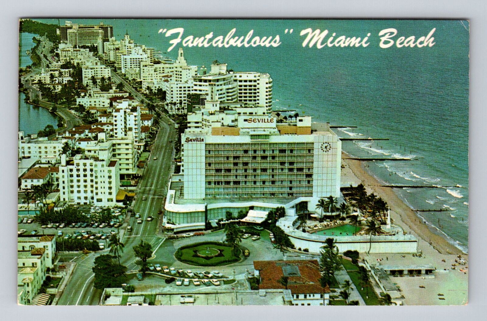 Miami Beach FL-Florida, Aerial Of Seville Hotel, Hotel Row, Vintage Postcard
