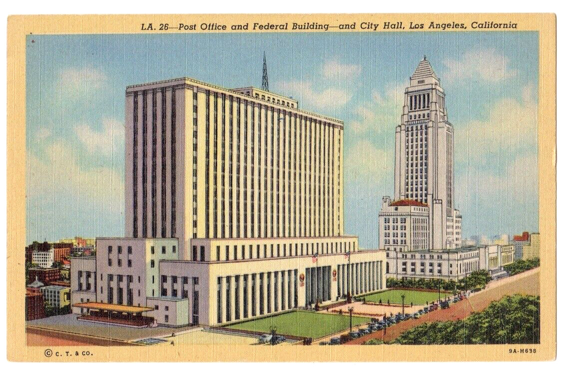 Los Angeles California c1935 Civic Center, City Hall, Federal Bldg., Post Office