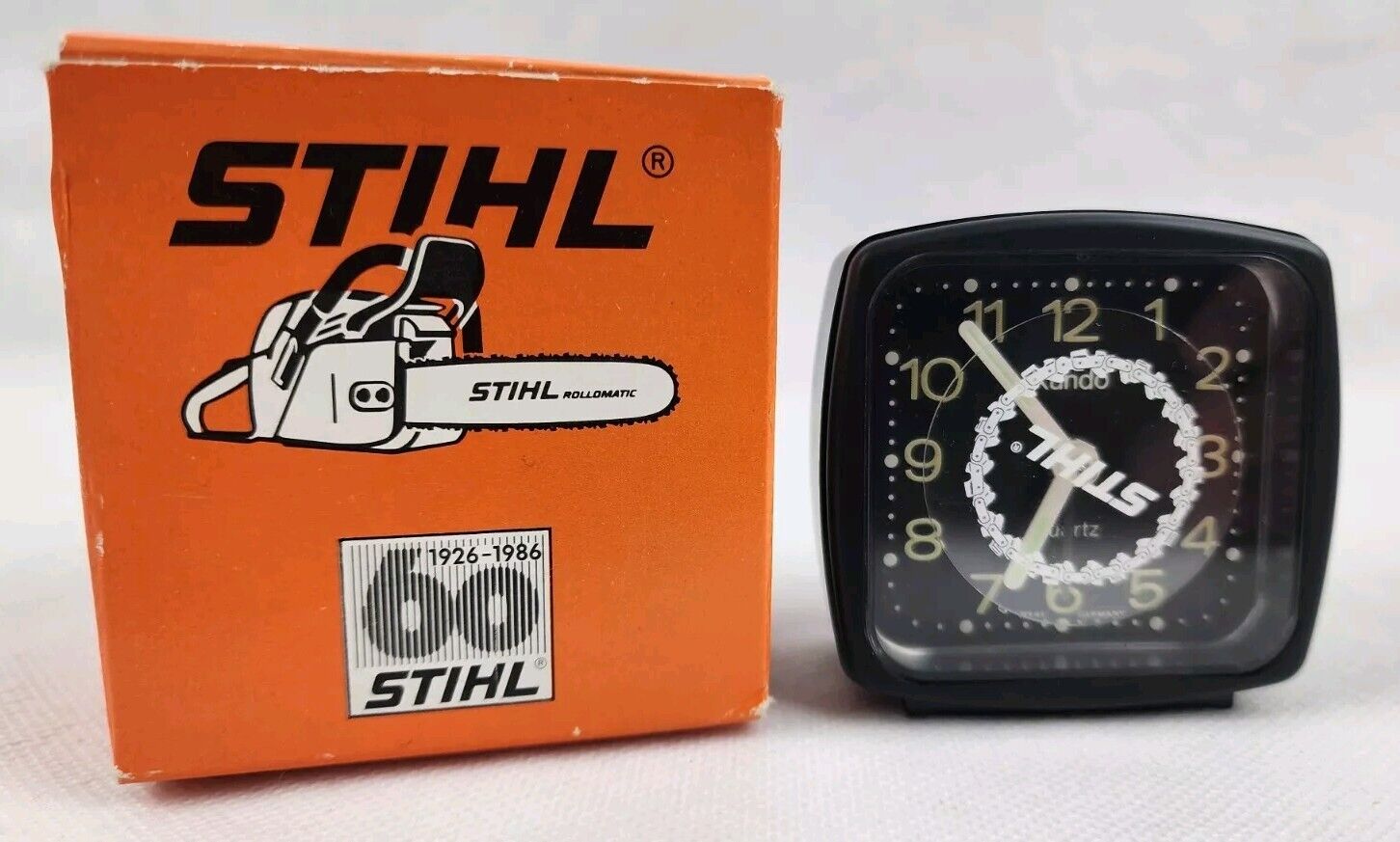 Vintage 1986 Stihl Chainsaws 60th Anniversary Travel Clock Kundo RARE