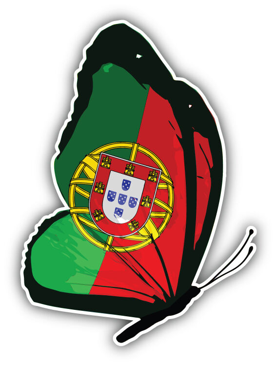 Portugal Flag Butterfly Car Bumper Sticker Decal 4'' x 5''