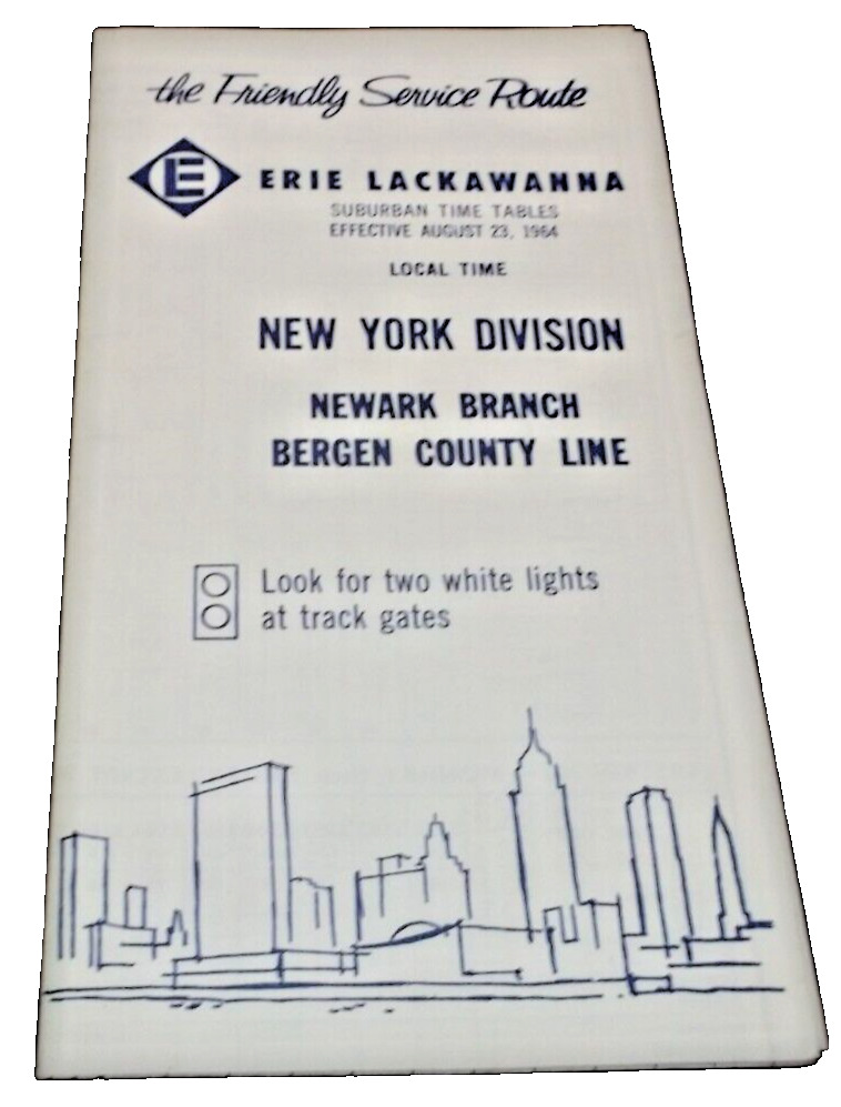 1964 ERIE LACKAWANNA FORM 7 BERGEN COUNTY LINE NEWARK BRANCH PUBLIC TIMETABLE