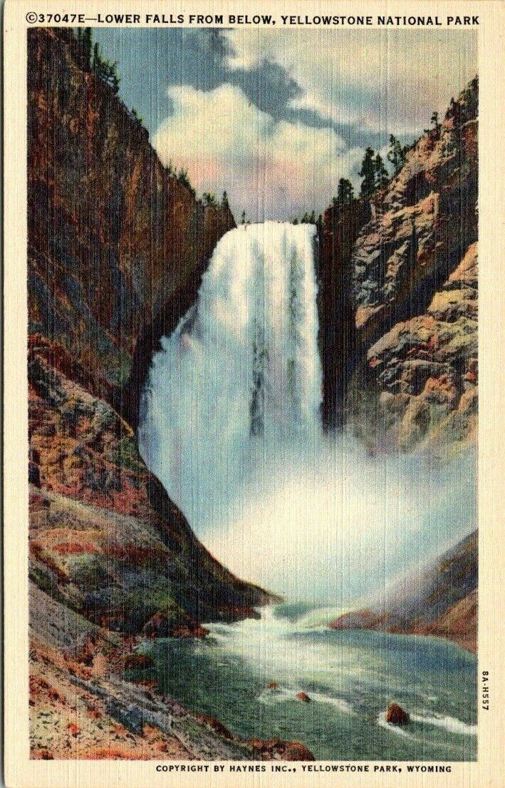 c1940s Lower Falls From Below Yellowstone National Park Wyoming Vintage Postcard