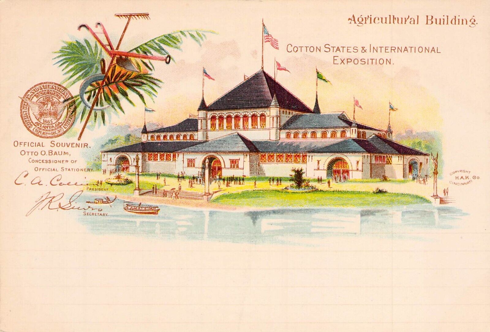 1895 Cotton States Exposition:  Agricultural Building Postcard.  Baum.
