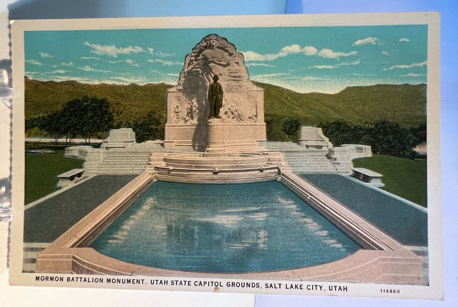 Salt Lake City UT-Utah, Mormon Battalion Monument, Vintage c1939 Postcard
