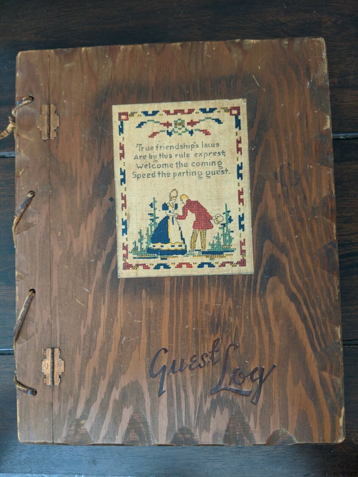 Vintage Wood Guest Log Rustic Guestbook 1950's with Original Pages