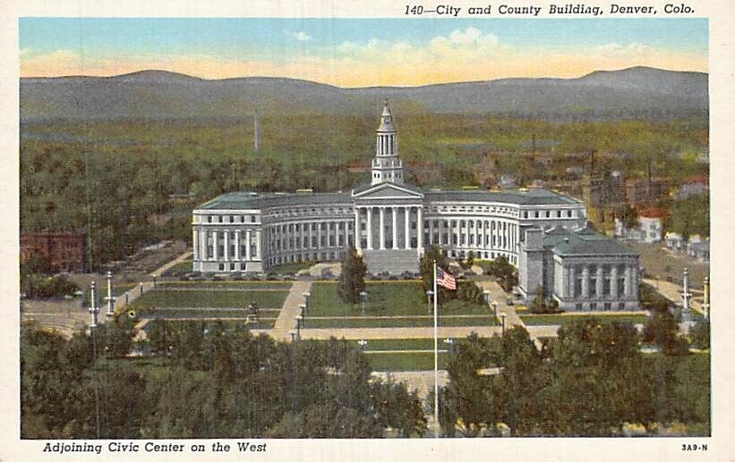 Postcard CO: City & County Building, Denver, Colorado, Vintage Linen, Unposted