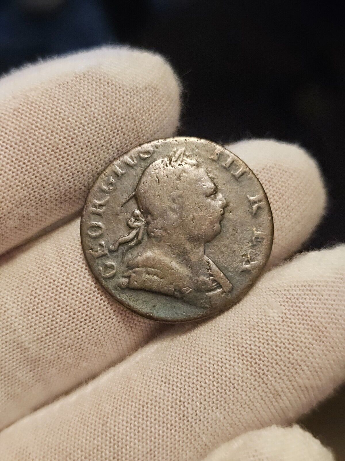 1775 Half Penny Used In America Revolutionary War Era Colonial Coin Die Break