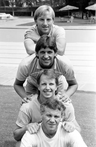 England\'s four Everton footballers pose together at the Reform- 1986 Old Photo 2