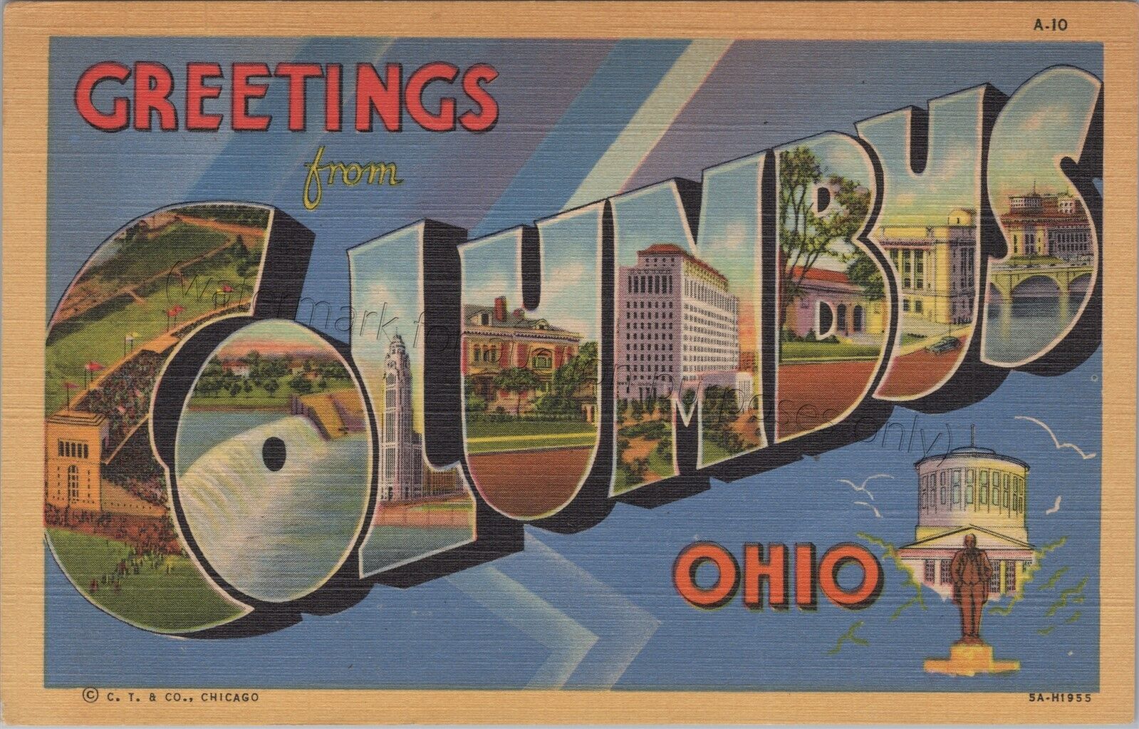 Columbus, OH: Large Letter *unused* vintage Ohio linen postcard Curt Teich