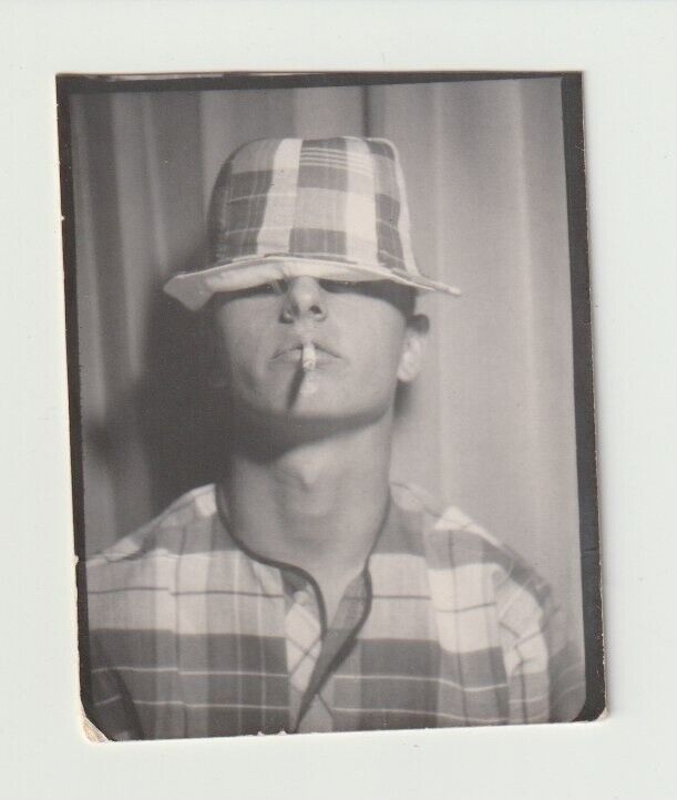 VINTAGE PHOTO BOOTH - FUNNY YOUNG MAN IN MATCHING PLAID SHIRT, HAT, CIGARETTE