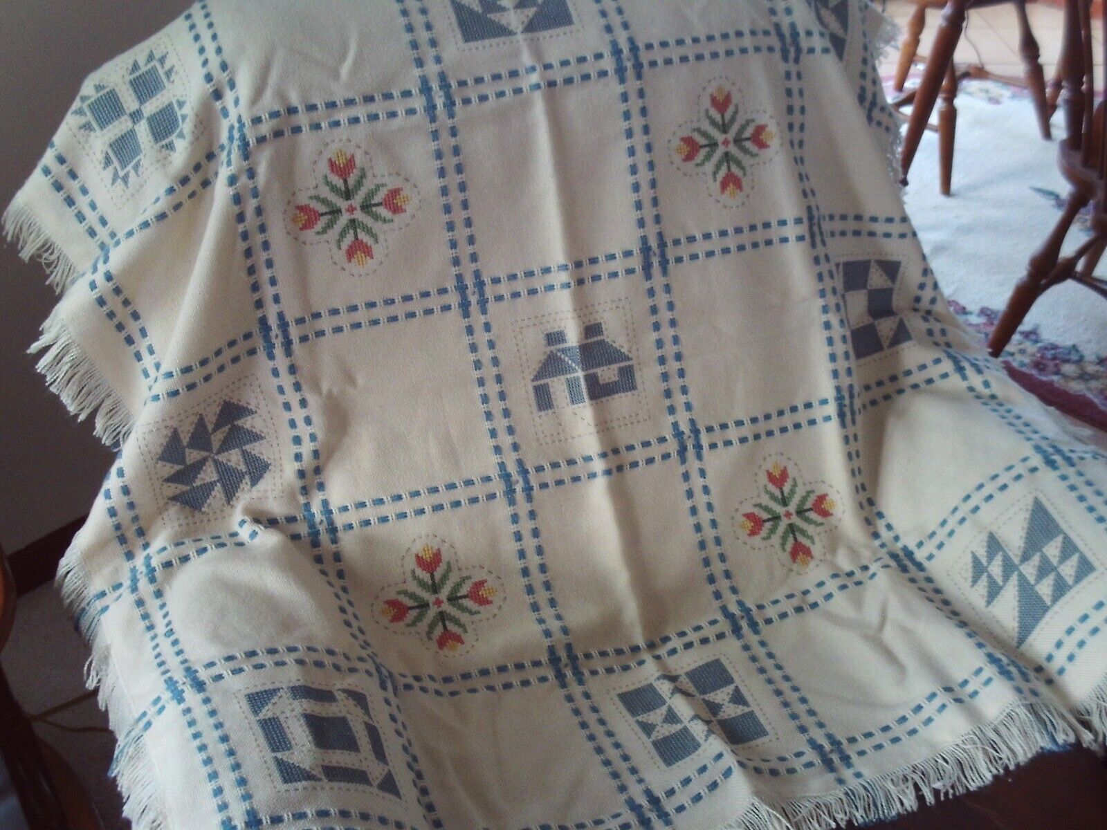 Handmade Cross Stitched Lap Quilt/Afghan  - 45\