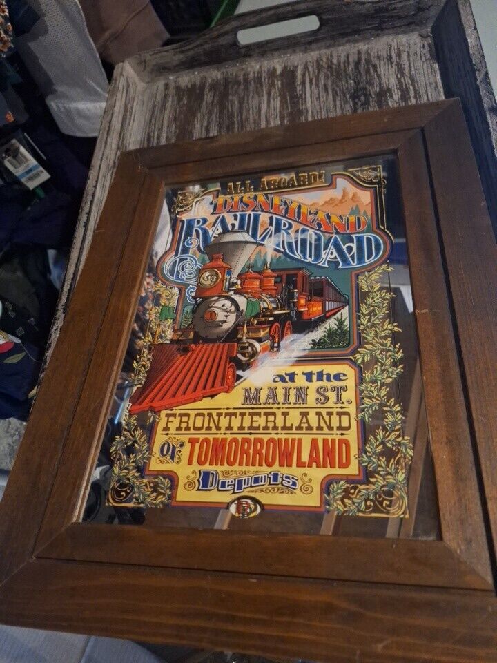 Vintage Disneyland Railroad Framed Frontierland Mirror Picture (1975) Rare