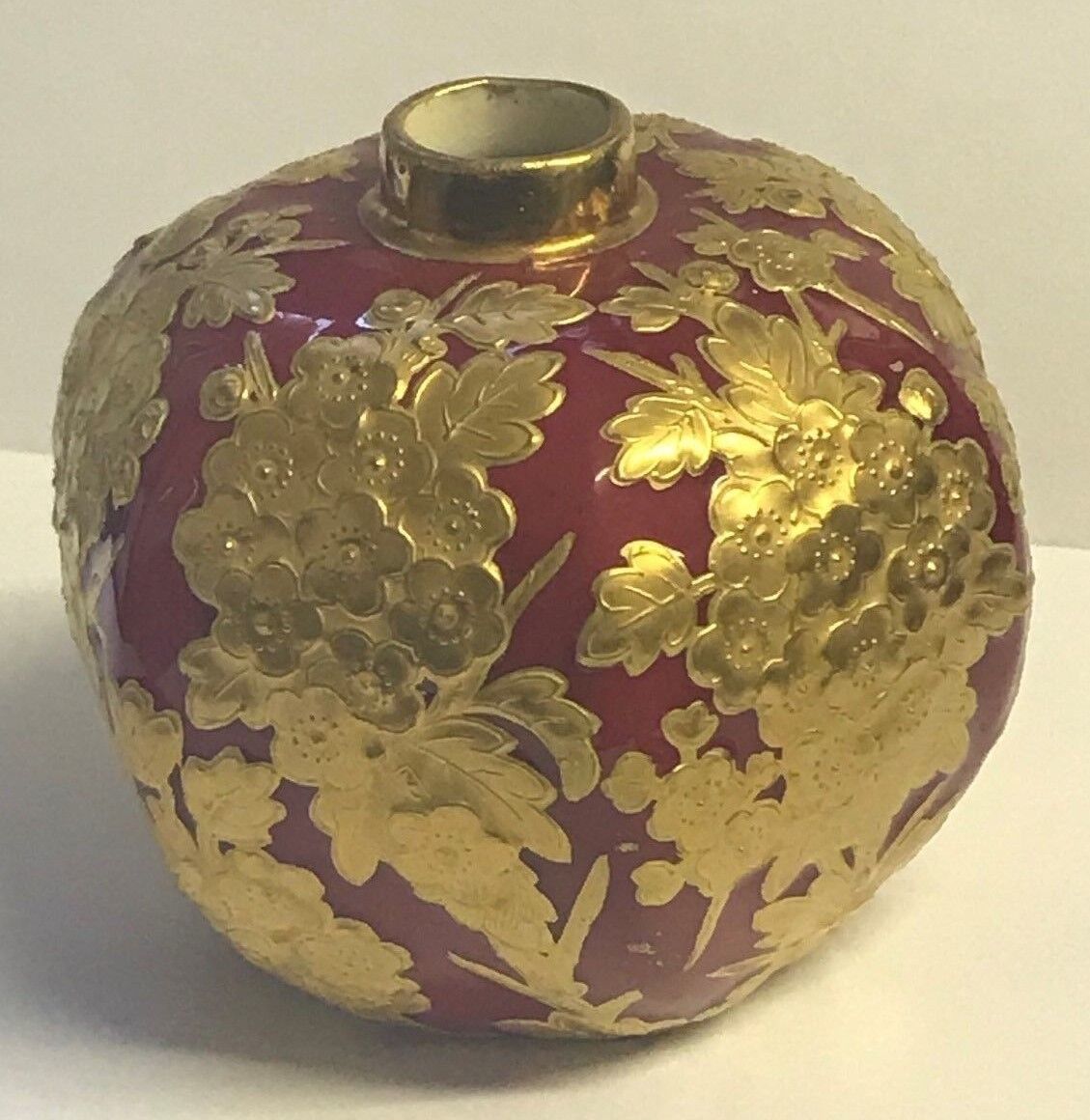English Coalport 6 Sided Perfume Bottle Raised Gold Design