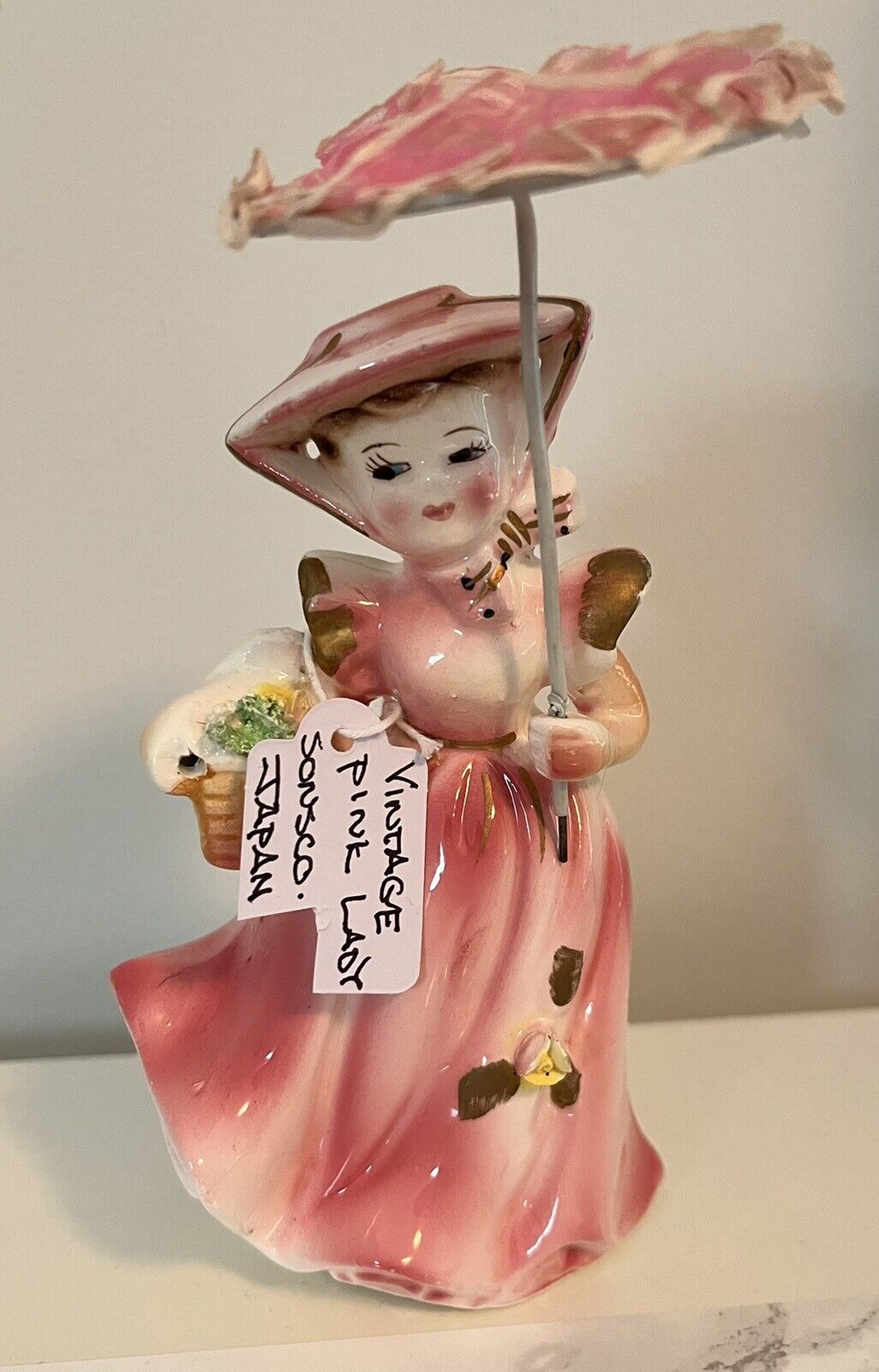 Sonsco Woman Lady Girl Figurine Hand Painted Pink Dress Ceramic Japan Antique