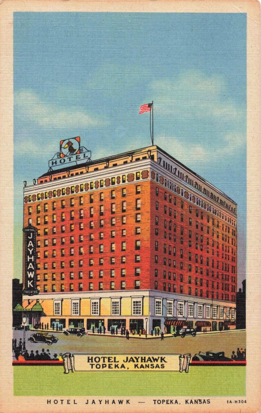 Topeka KS Kansas, Hotel Jayhawk, Advertising, Vintage Postcard