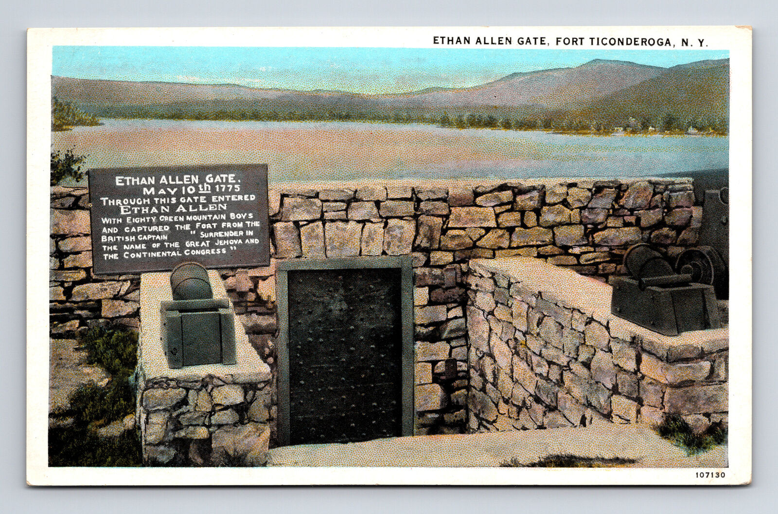 1926 Ethen Allen Gate at Fort Ticonderoga NY WB Postcard