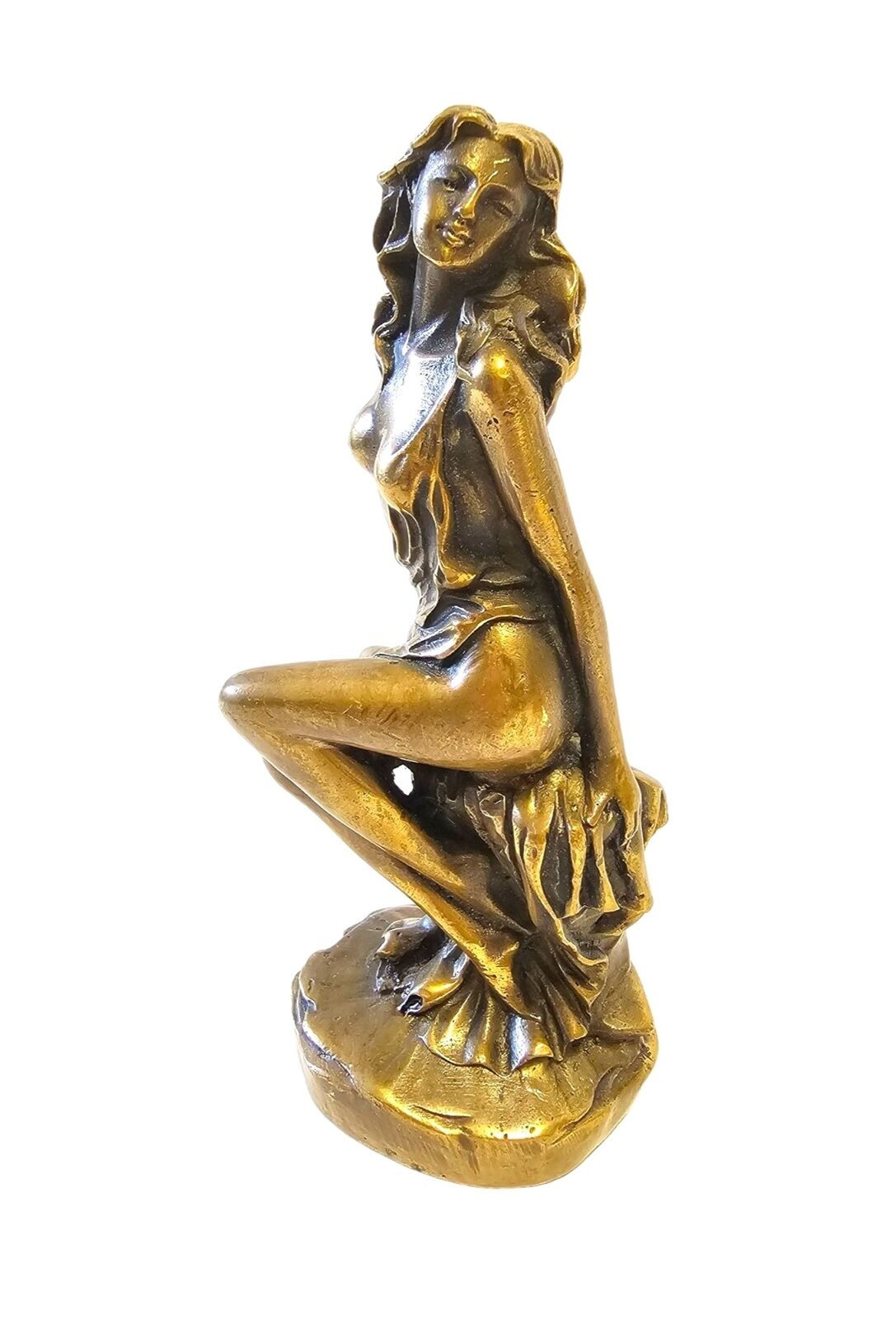 Brass Nude Woman Figure | Seductive Sitting Pose Paperweight