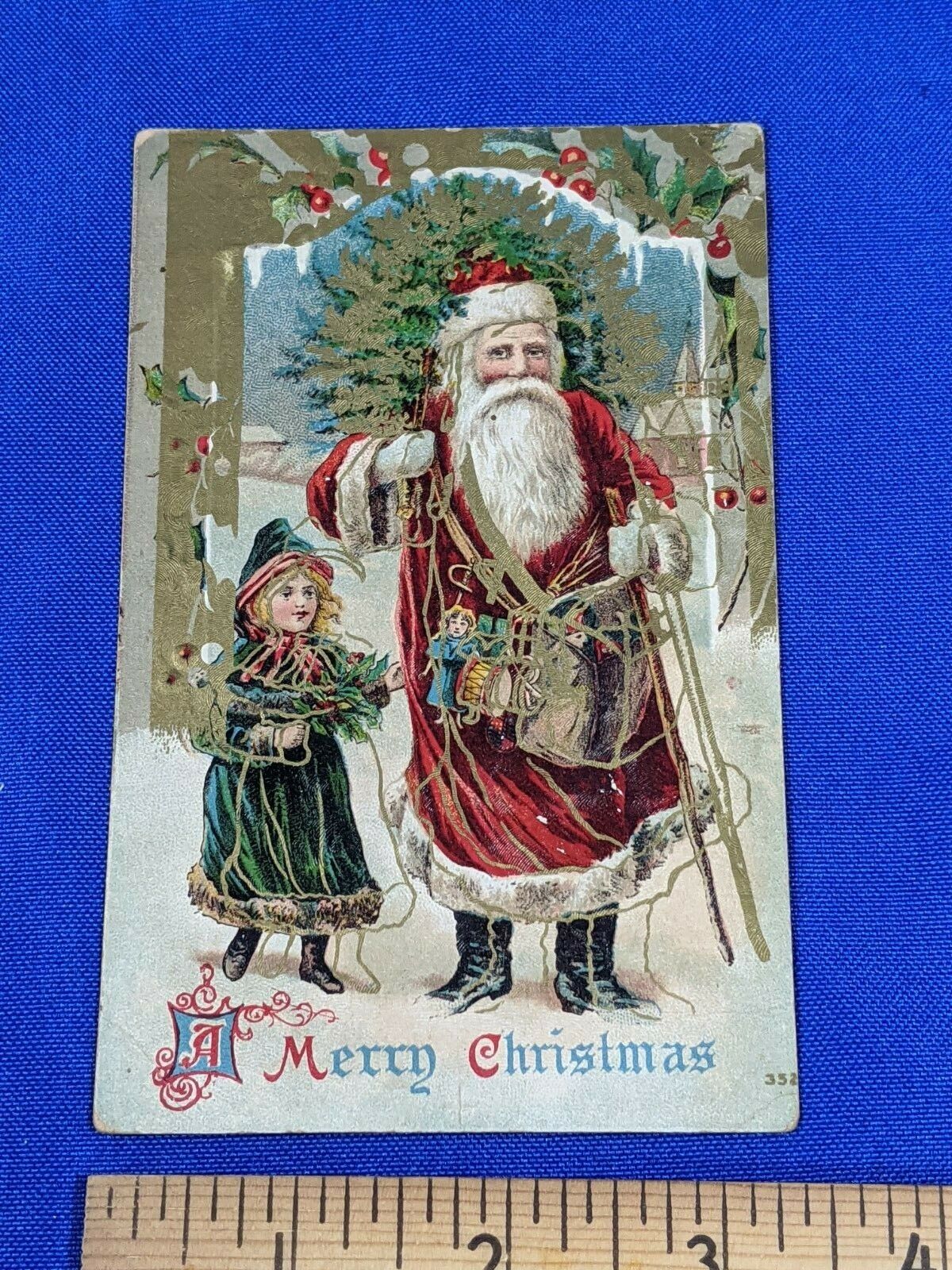 Early Santa Claus St Nick Postcard 1900s Merry Xmas Primitive Antique VTG Kid