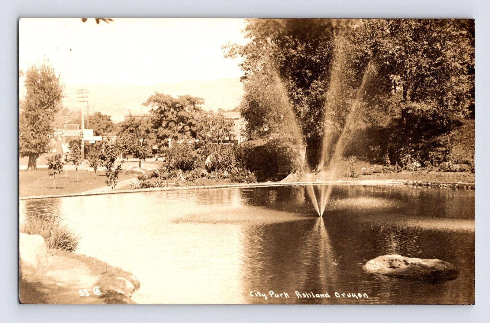 Postcard RPPC Oregon Ashland OR City Park Pond Fountain 1910s Unposted AZO