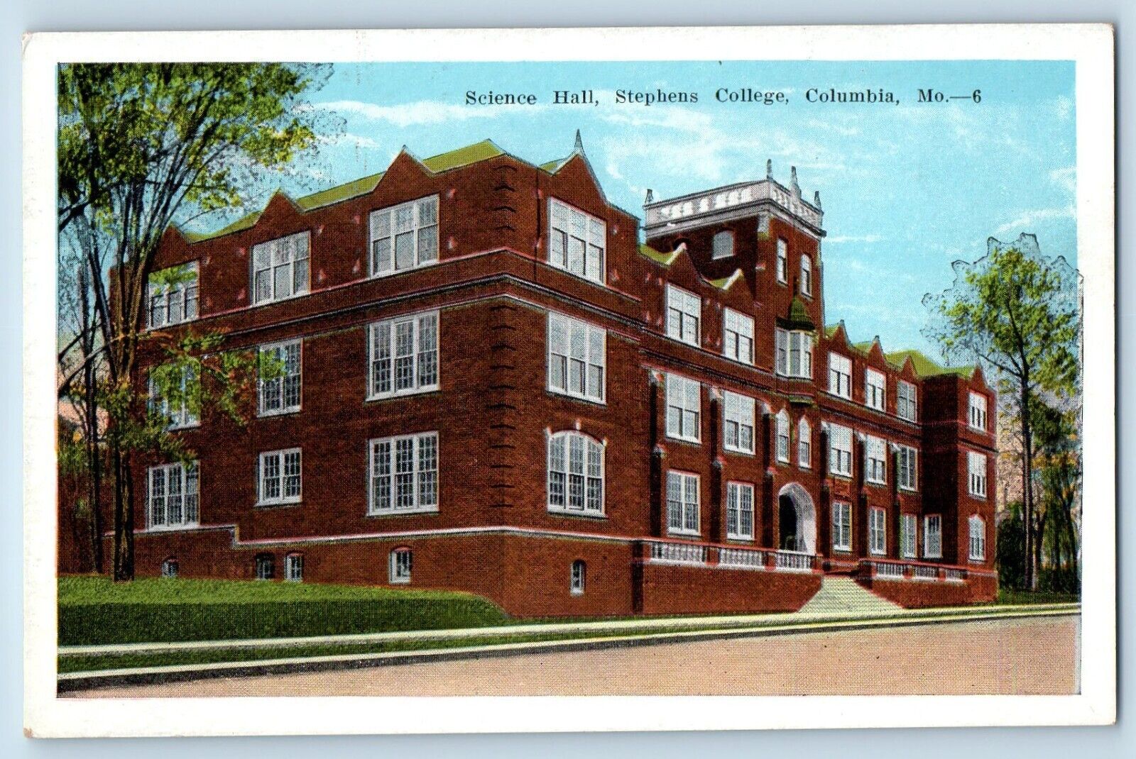 Columbia Missouri Postcard Science Hall Stephens College c1940 Vintage Antique