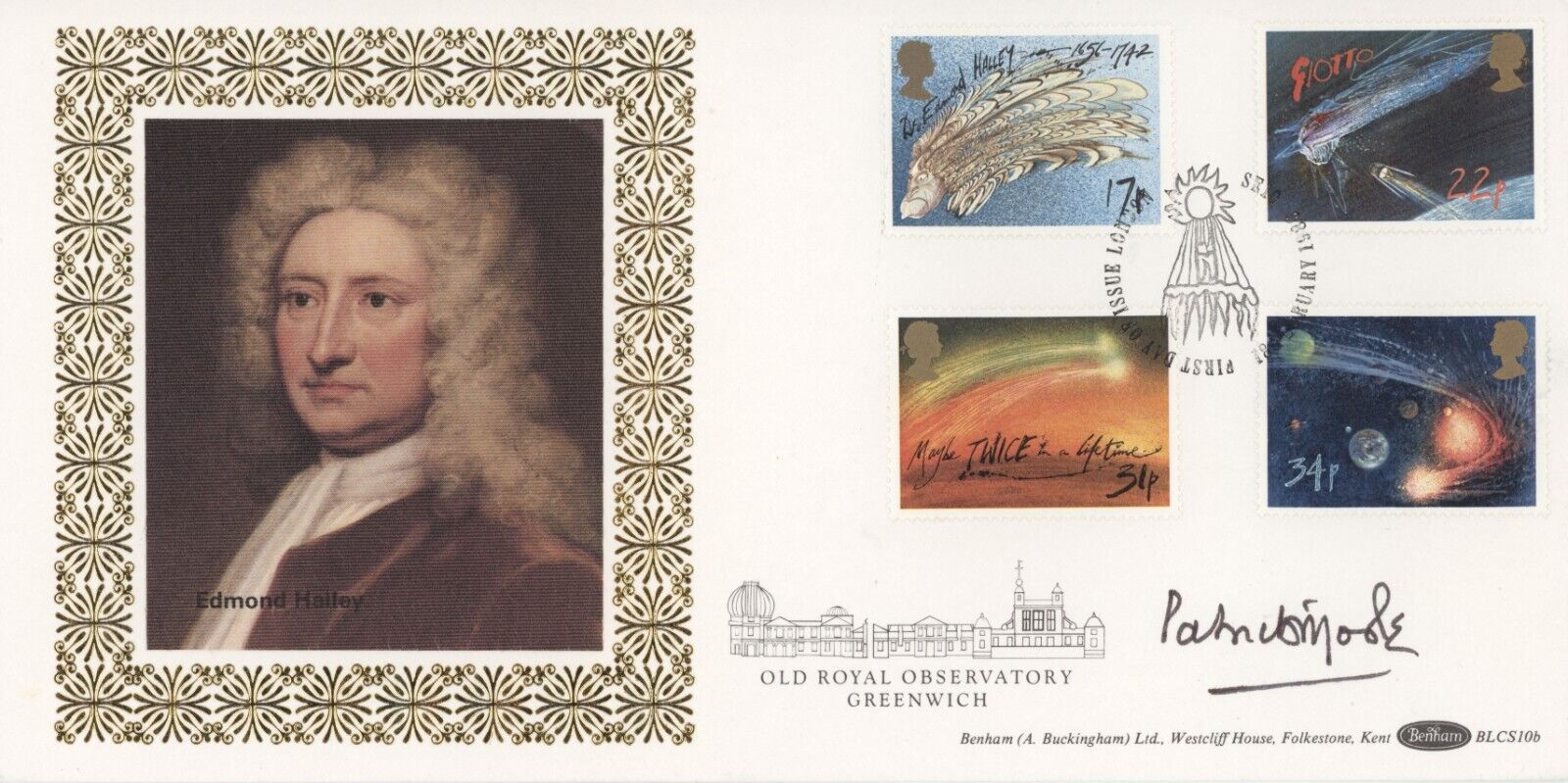 HALLEY\'S COMET First Day Cover 1986 CERTIFIED SIGNED PATRICK MOORE