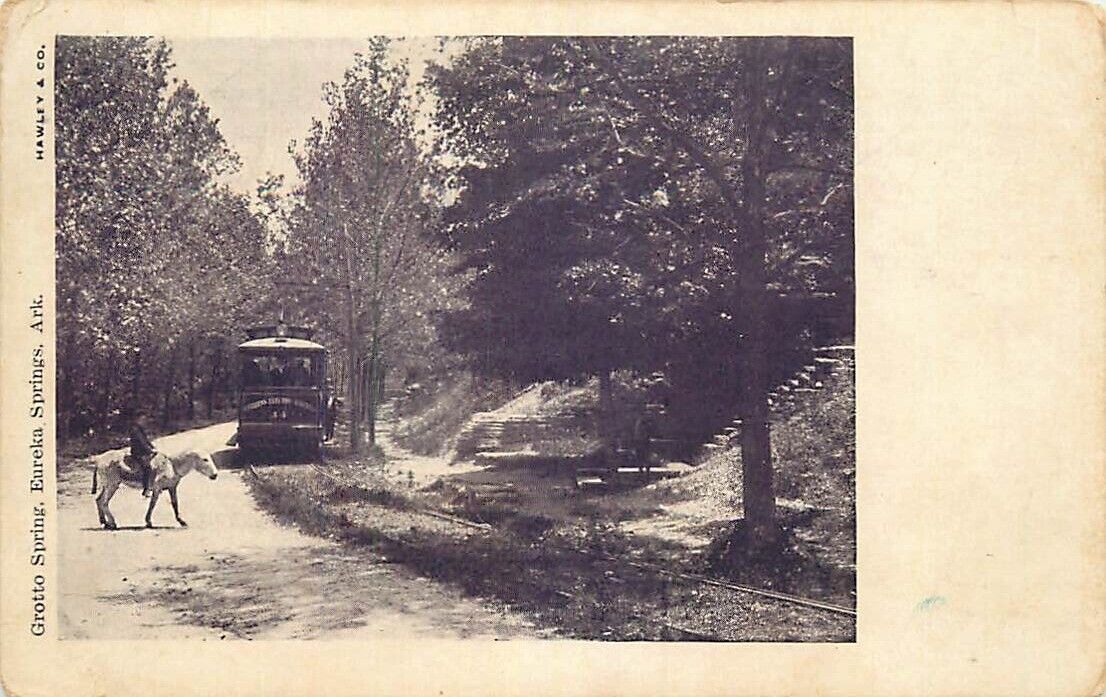 Postcard Street Car Trolley at Grotto Spring, Eureka Springs, Arkansas ca 1907