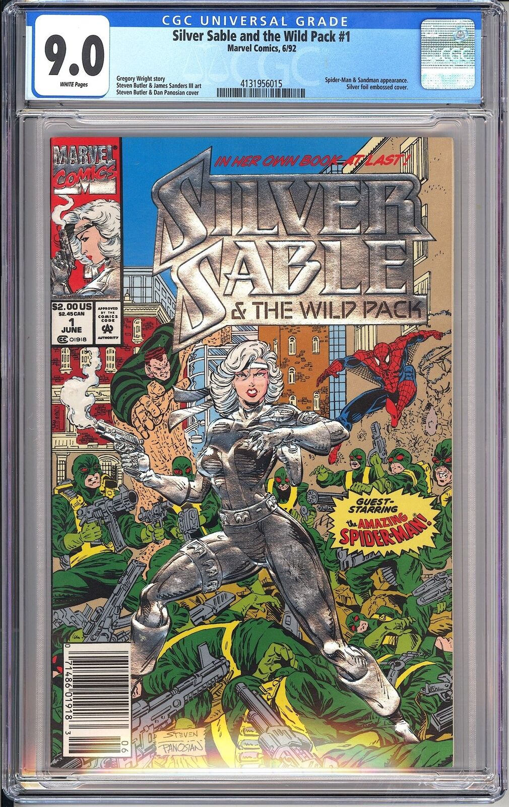 Silver Sable & The Wild Pack 1 CGC 9.0 4131956015 Newsstand Silver Foil Embossed