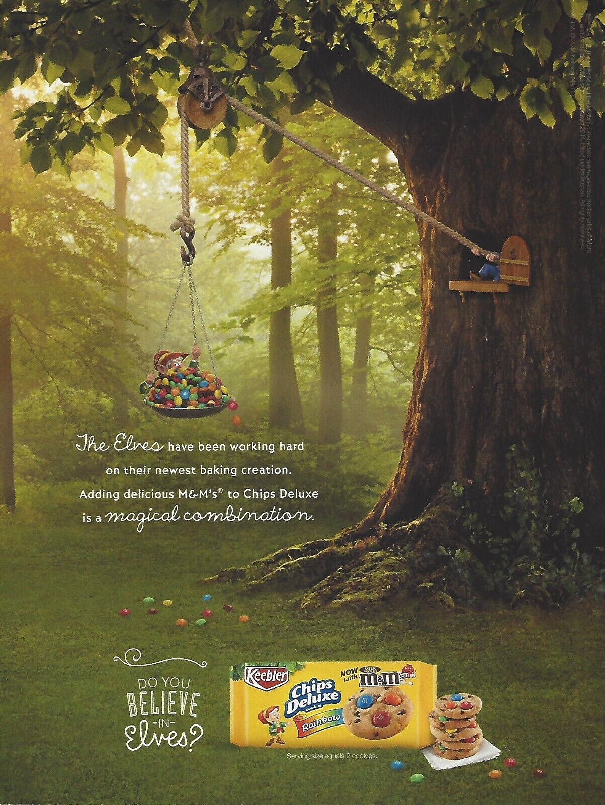 2014 Keebler Chips Rainbow Cookies Elf M&M\'s The Elves PRINT AD Advertisement