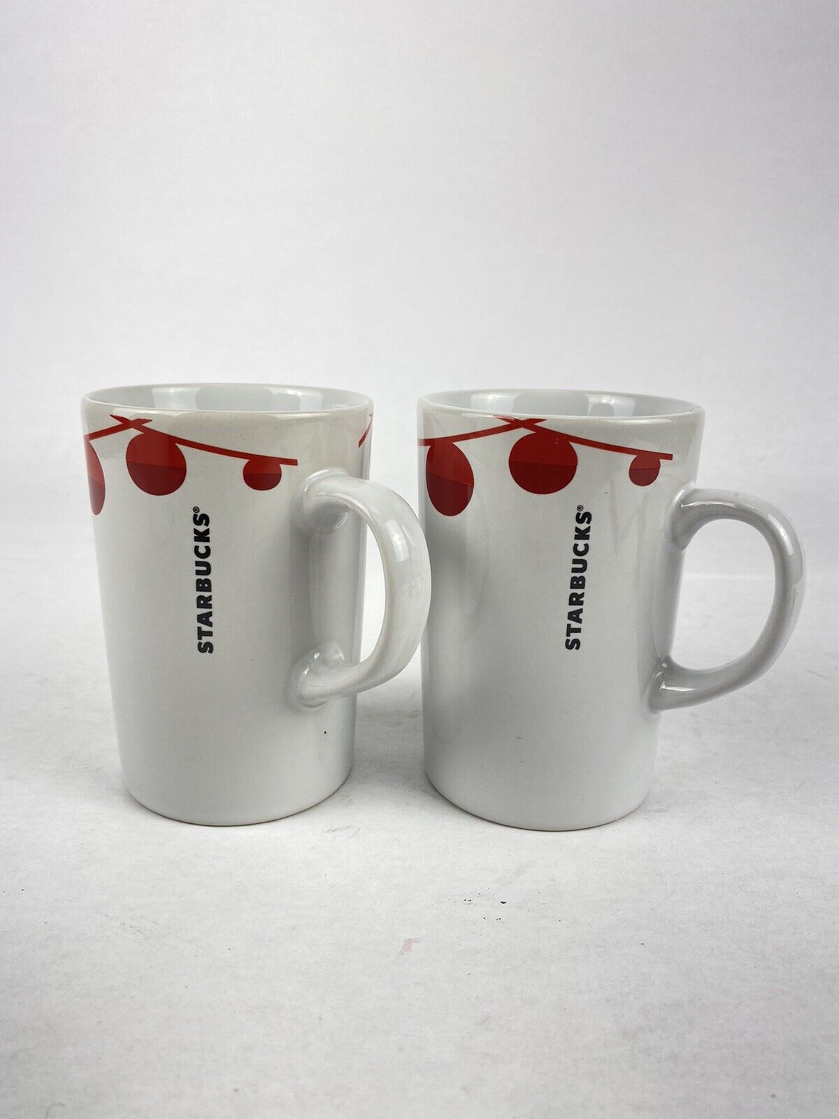Starbucks 2012 Coffee Cup Mug Set Christmas Balls Set Of Two 10.8 OZ