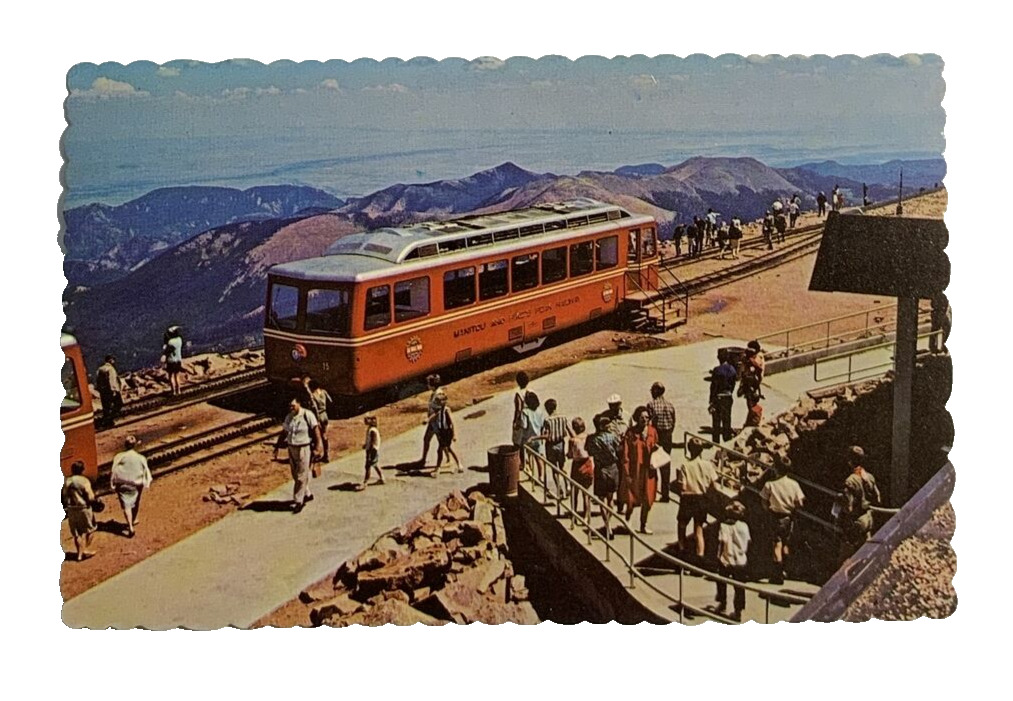 Streamline Diesel Cog Train at the Summit of Pikes Peak Colorado Postcard