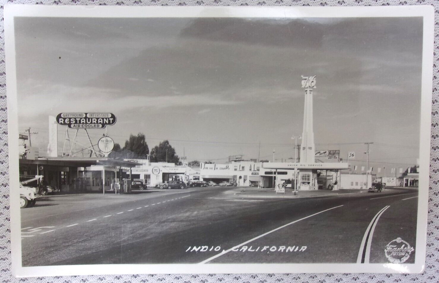 Vintage RPPC INDIO, California Postcard, Texaco, 1930\'s Greyhound Interstate