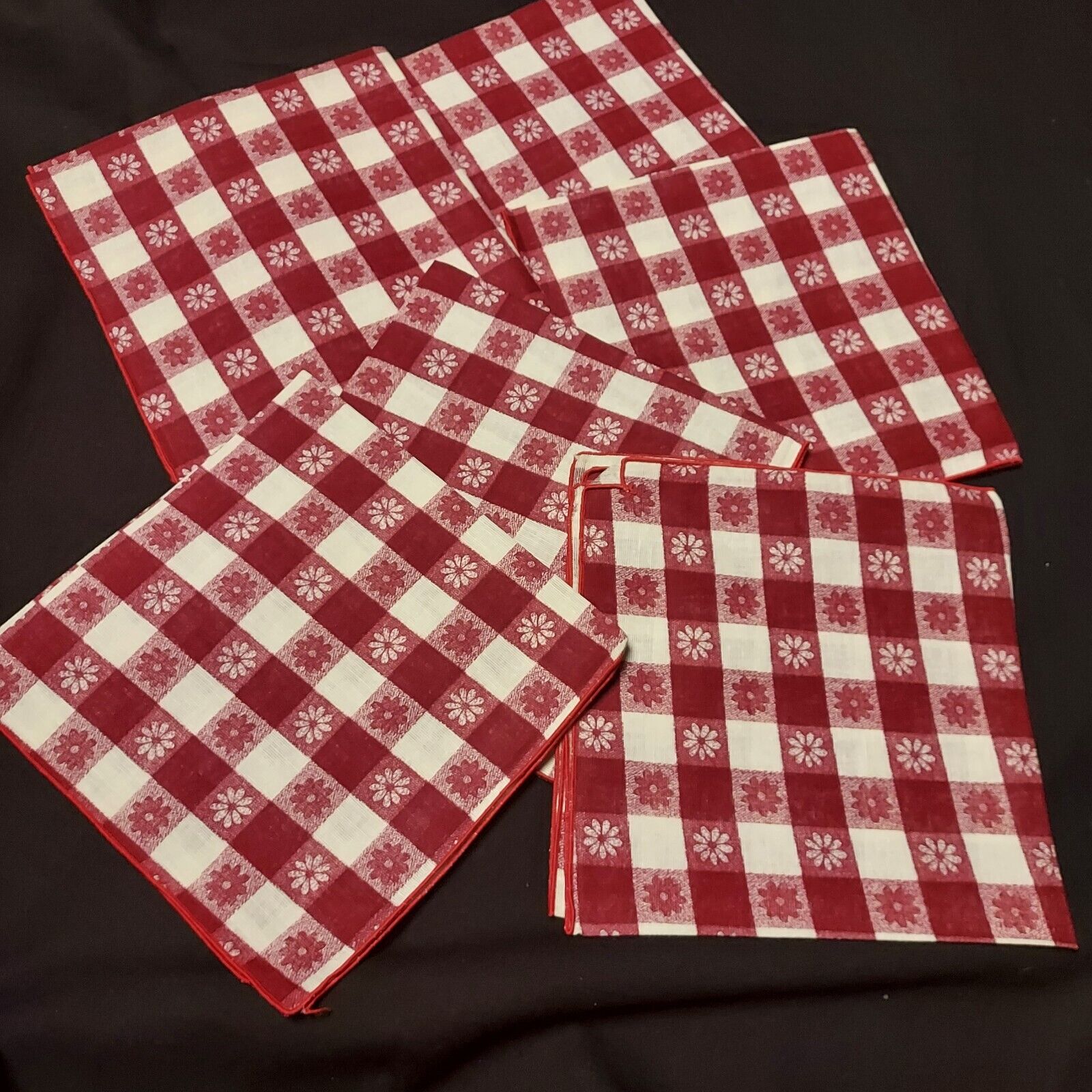 Vintage Red White Checkered Napkins Barbeque Lot of 6 New