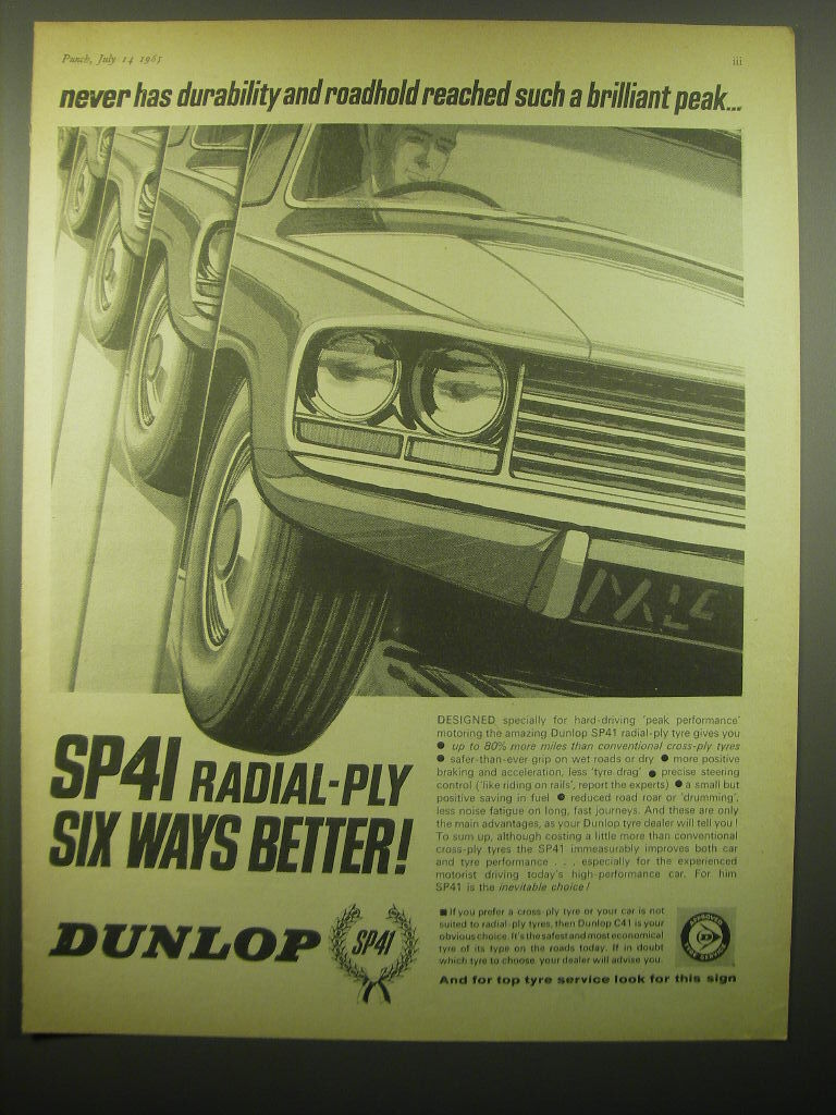 1965 Dunlop SP41 Tires Ad - Never has durability and roadhold reached