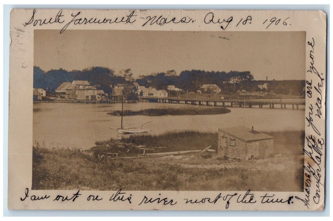 1906 Residence River View Elmer Baxter S. Yarmouth MA RPPC Photo Postcard
