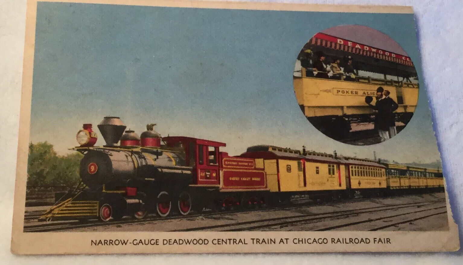 Postcard Chicago Fair 1948 Rail Road Narrow Gauge Deadwood Central Train TR2