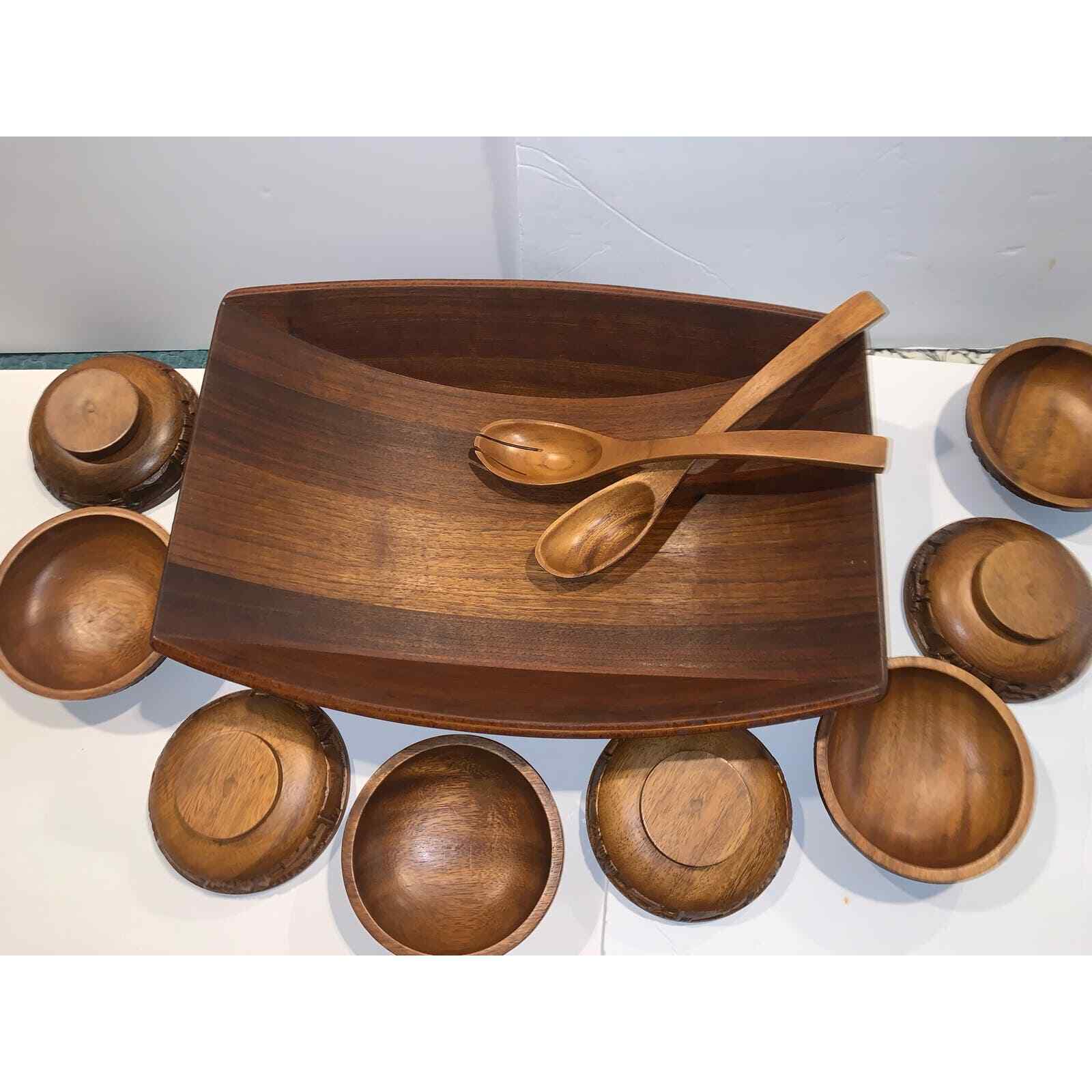 Huge Vintage Wood Bowl 8 Sm Bowls 11 pc Gladmark Of Burbank  Oriental Carvings