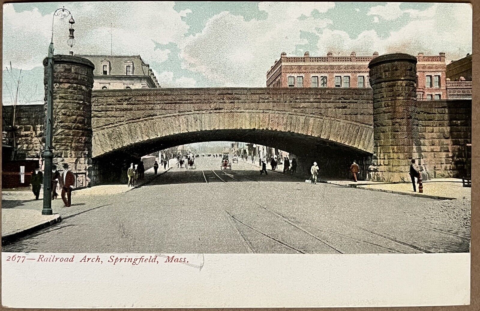 Springfield MA Railroad Arch Bridge People Massachusetts Vintage Postcard c1900
