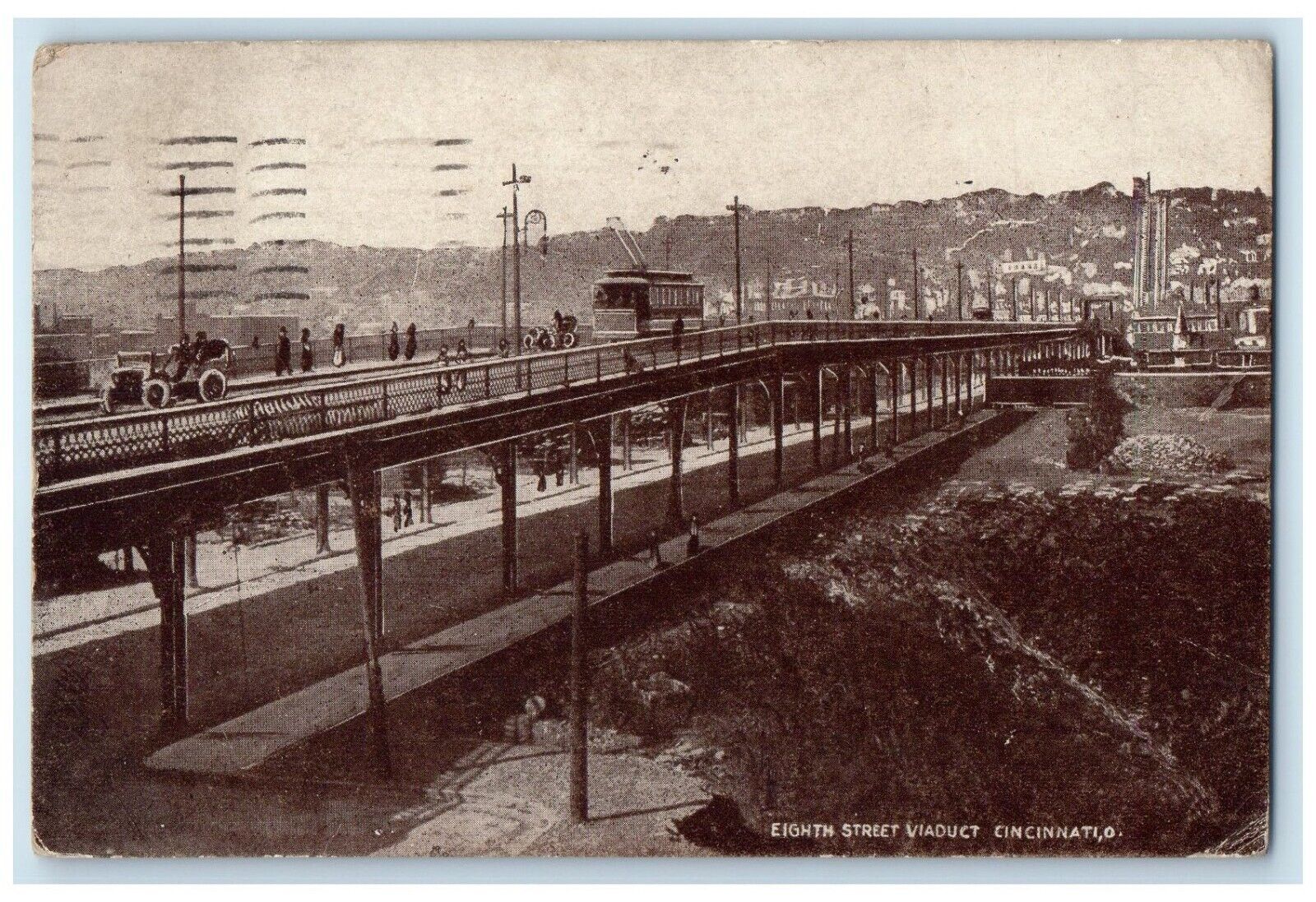 1911 Eighth Street Viaduct Streetcar Railway Bridge Cincinnati Ohio OH Postcard
