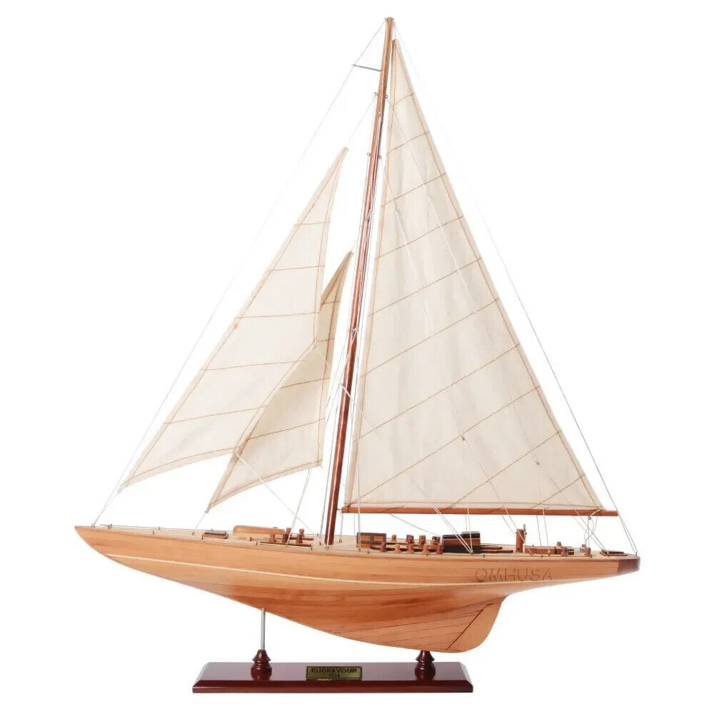 Endeavour Small Sailboat Model | Vintage Handcrafted Model W/ Wooden Cabin