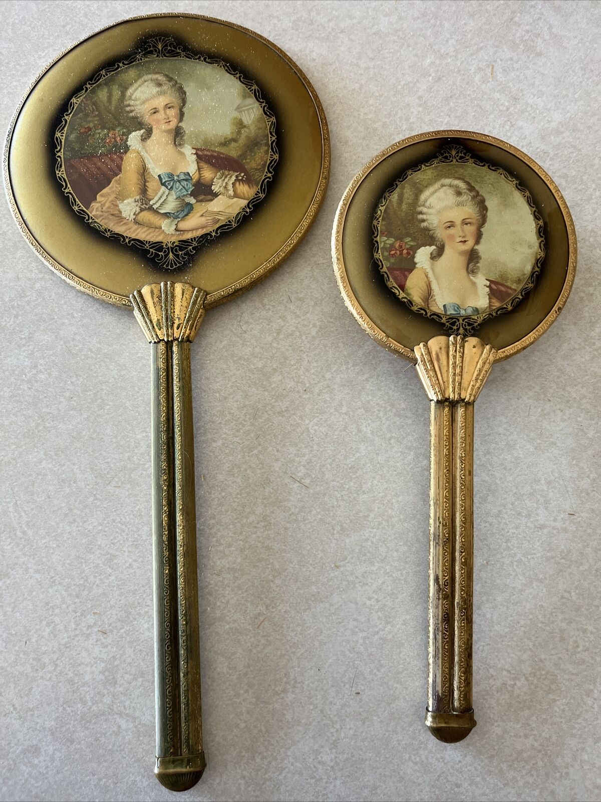Vintage handheld mirror And Brush Set Victorian lady