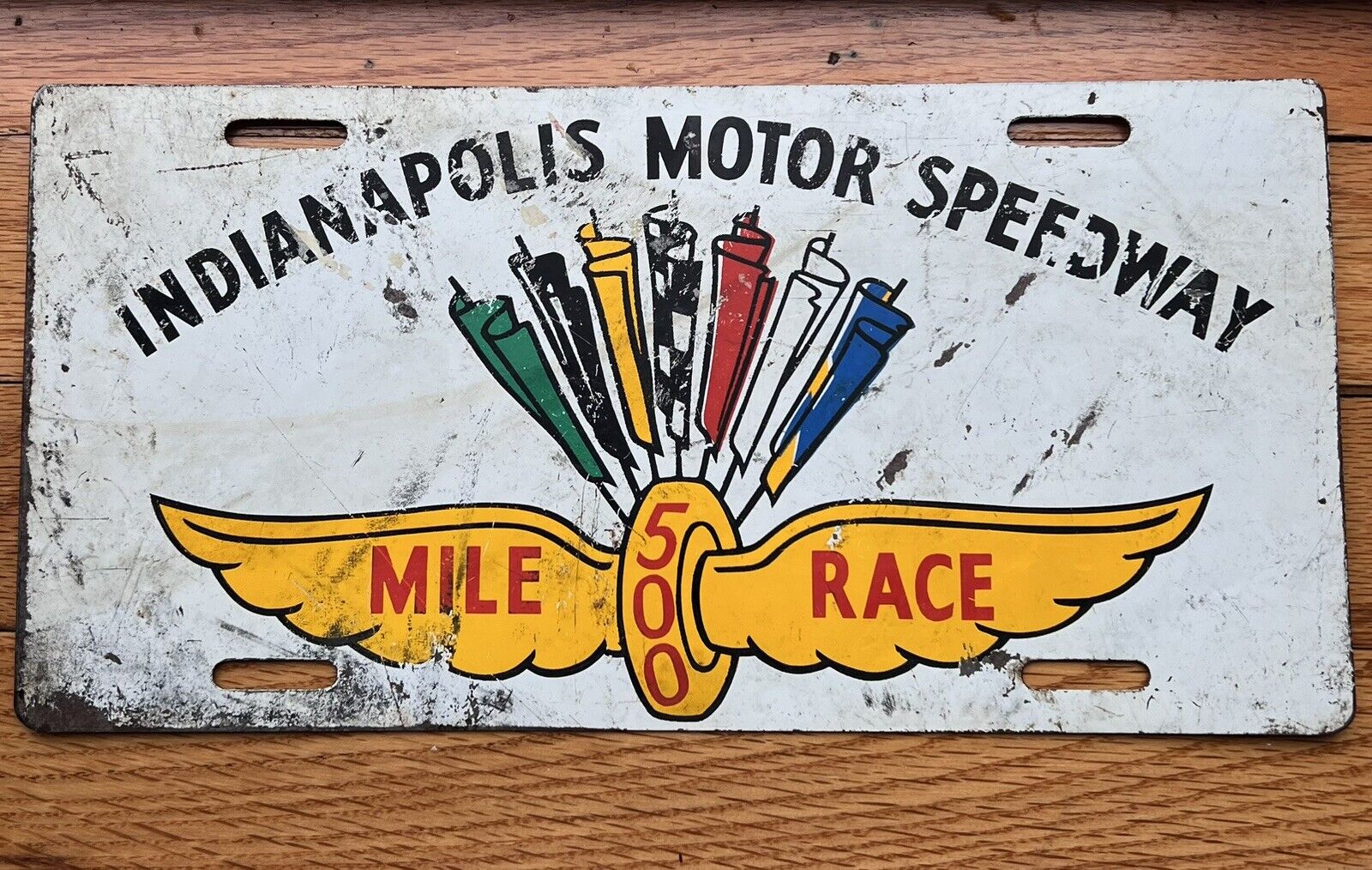 rare OLD VINTAGE INDIANAPOLIS MOTOR SPEEDWAY 500 Mile Race metal License Plate