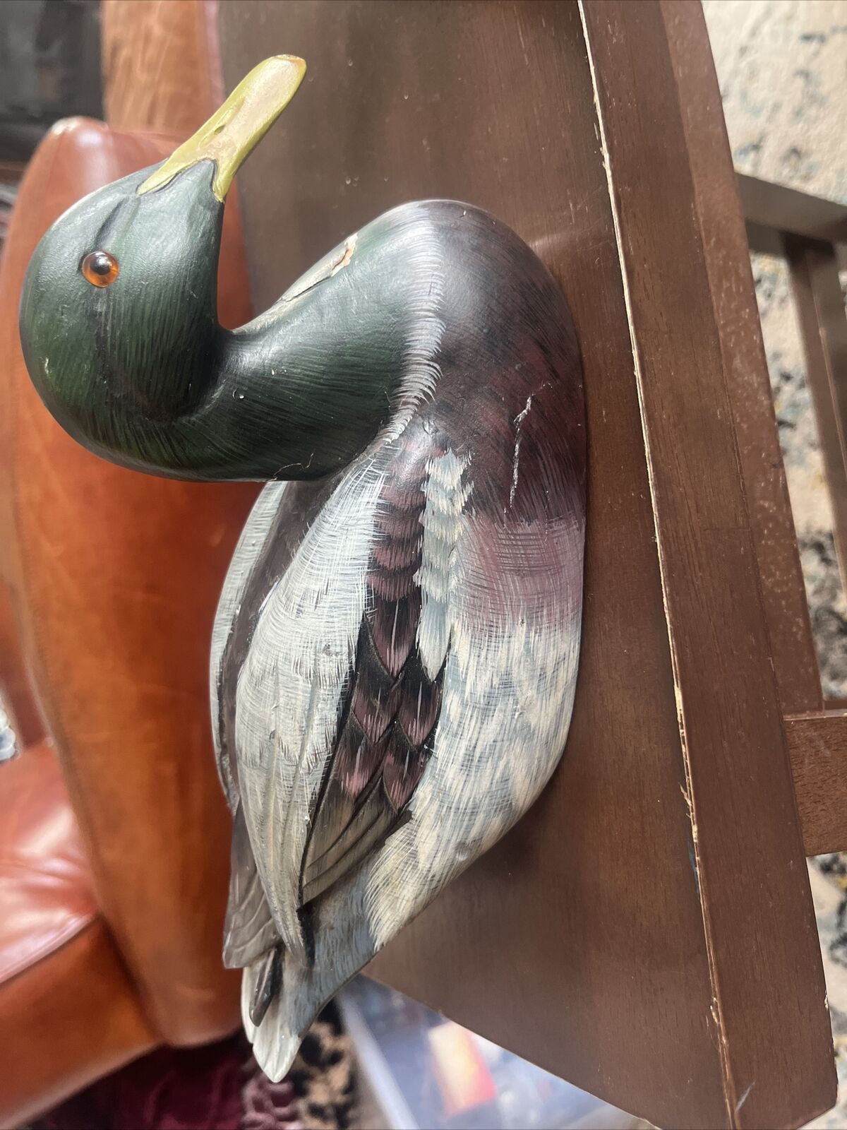 Vintage Wooden Hand Carved And Hand Painted Duck
