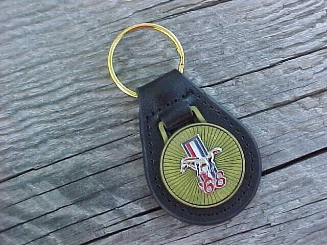 1968 \'68 FORD MUSTANG LEATHER KEY FOB ANTIQUE GOLD VINTAGE NOS CUSTOM QUALITY